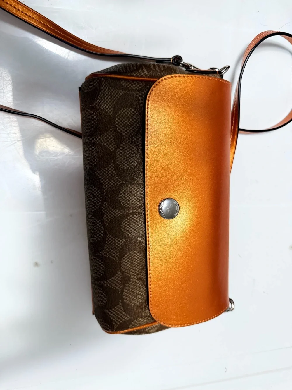 Brown and Black Crossbody Bag with Orange Accents grey reversible
